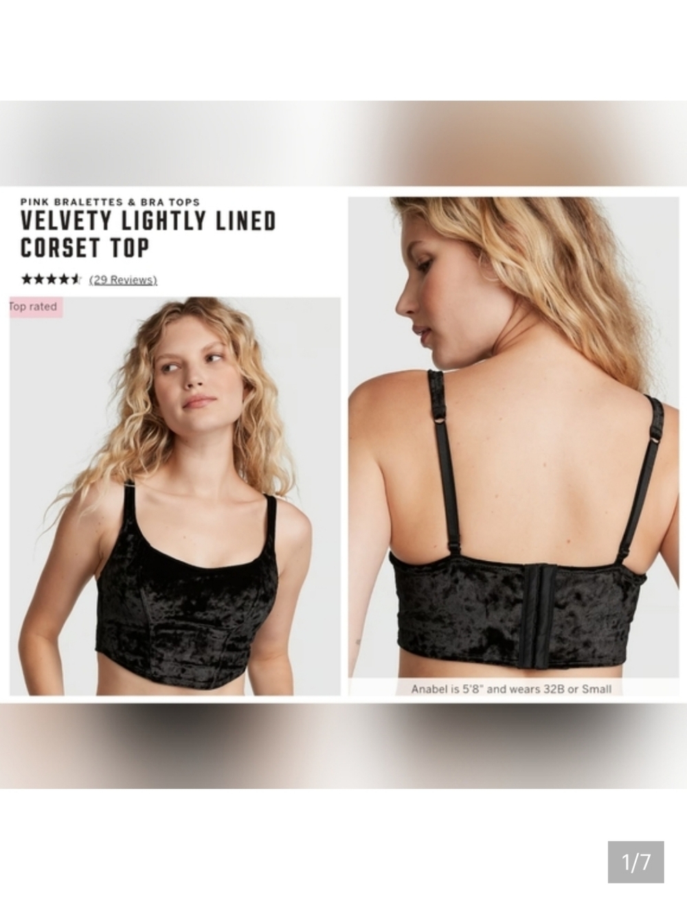 Victoria's secret pink velvet lightly-lined corset bra top MEDIUM BLACK